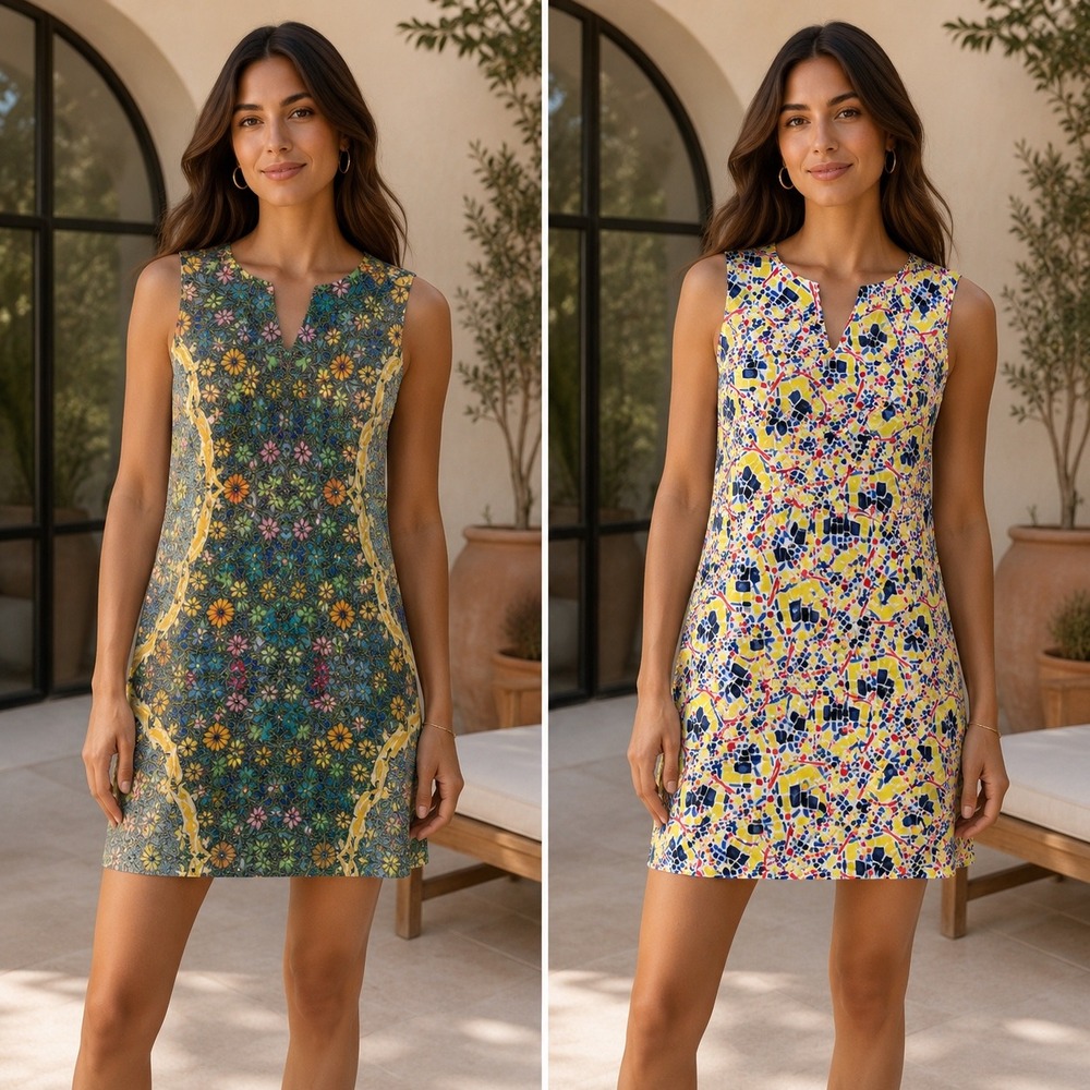 Animapop Reversible Floral Geometric V-Neck Shift Dress Multi‎ Color